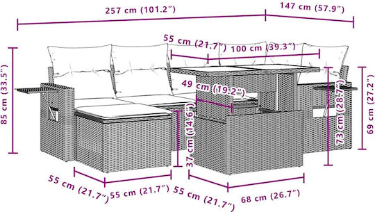 Garten- und Outdoor-Möbelsets 7 Stück Braune mit Kissen