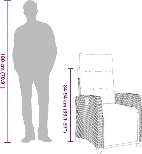 Outdoor Chair Rattan Gray with Cushion