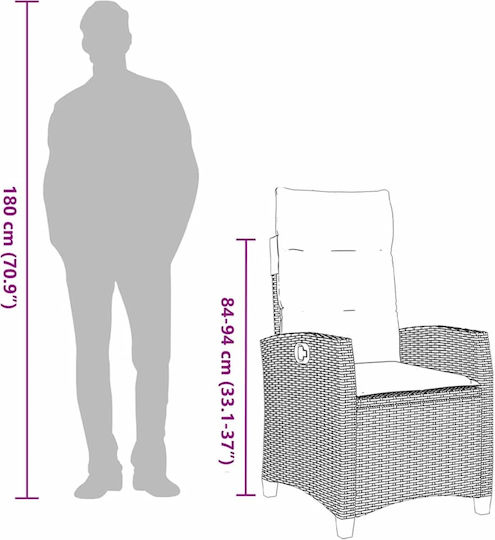 vidaXL Outdoor Rattan Armchair Gray with Cushion 30x25cm