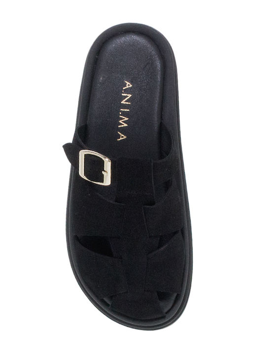 Suede Mules με Τακούνι σε Μαύρο Χρώμα