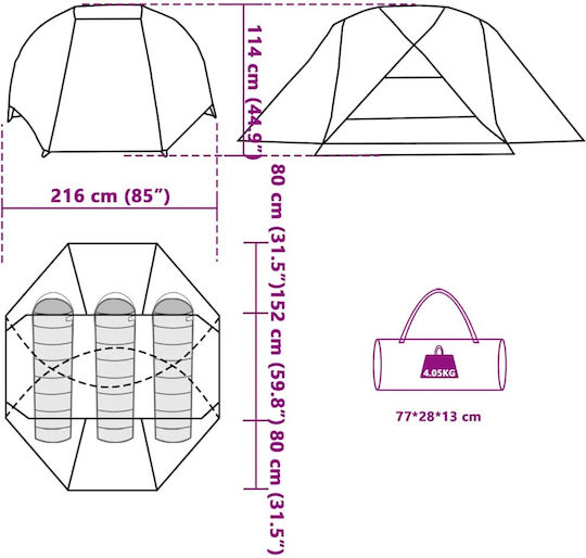 vidaXL Fishing Tent Brown for 3 People