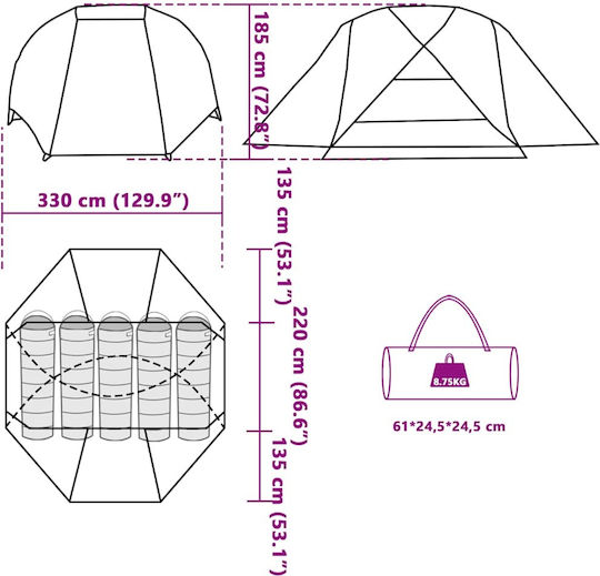 vidaXL Σκηνή Ψαρέματος Igloo Πράσινη για 5 Άτομα