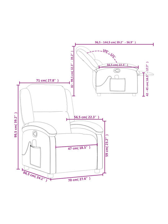Πολυθρόνα Relax Massage από Δερματίνη Κρεμ 71x86.5x99.5cm