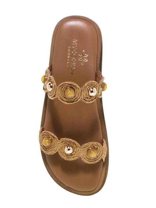 Myconian Leather Women's Flat Sandals Brown