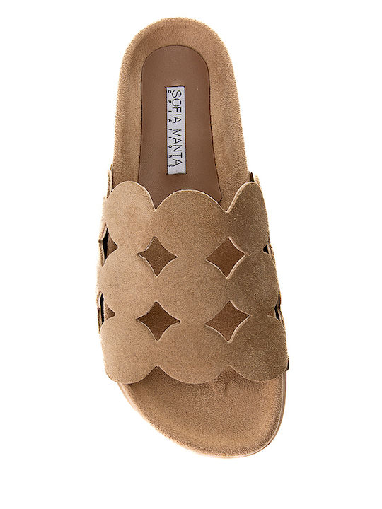 Leather Women's Flat Sandals Beige