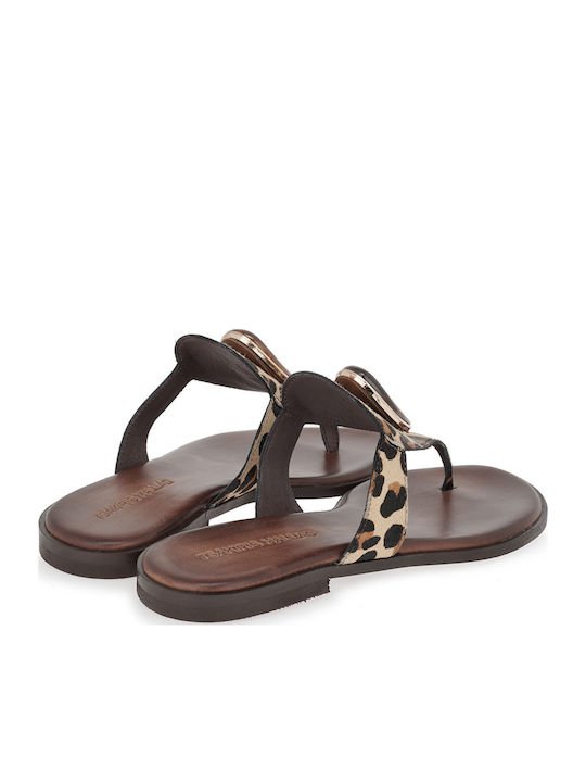 Leather Women's Flat Sandals Brown