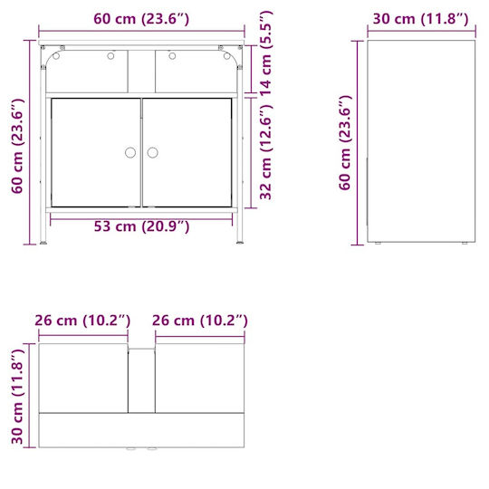 vidaXL Bench Without Sink L60xD30xH60cm Oak