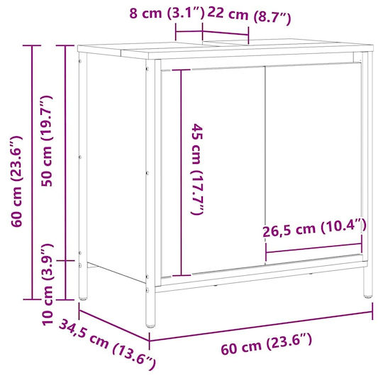 vidaXL Bathroom Vanity Unit Without Sink M60xD34.5xH60cm Sonoma Oak
