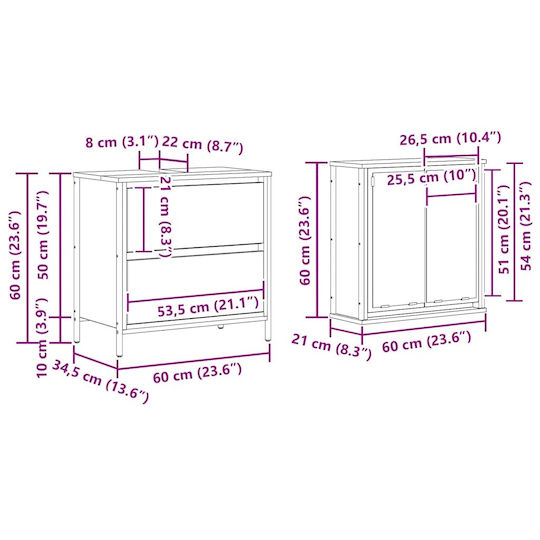 vidaXL Badezimmer Waschtisch-Einheit Ohne Waschbecken Mit Spiegel M60xB34.5xH60cm Sonoma
