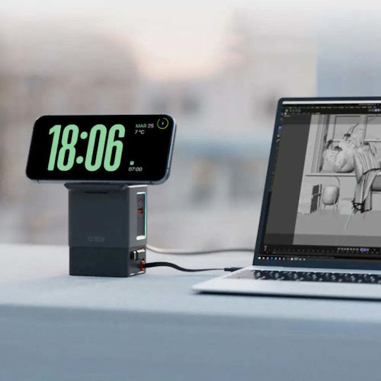 SBS Φορτιστής Magsafe με Θύρα USB-A και Θύρα USB-C και Καλώδιο USB-C 65W Μαύρος (Power Dock 6-in-1)