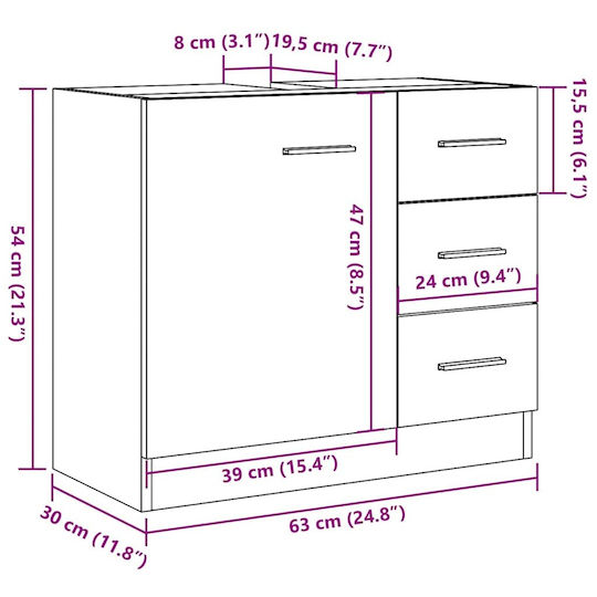 vidaXL Плот Без Мивка 63x30x54см Черен Дъб