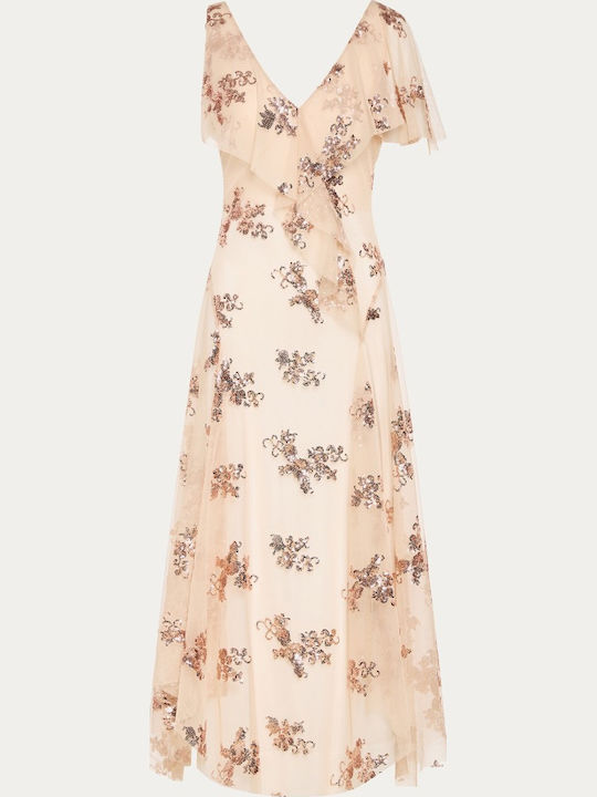 Rochie De Vară Maxi Pentru Nuntă Botez Cu Tul Bej Josiadress