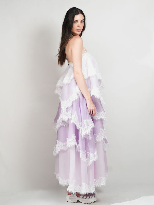Summer Maxi Dress for Wedding Christening with Purple Lace