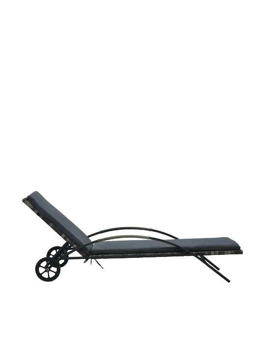 Ξαπλώστρα Rattan με Μαξιλάρι & Ρόδες Γκρι 199.5x65x37εκ.