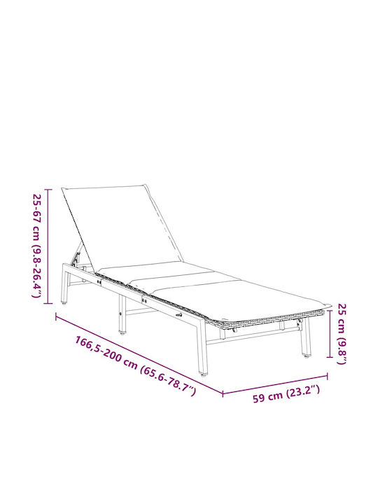 Ξαπλώστρα Rattan με Μαξιλάρι Καφέ 200x59x25εκ.