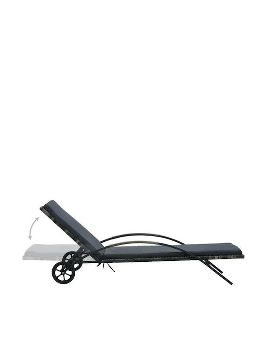 Garten- und Pool-Liegestuhl Rattan mit Kissen & Rädern Grau 199,5x65x37cm