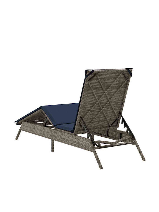 Garten- und Pool-Liegestuhl Rattan mit Kissen Grau 200x59x26cm