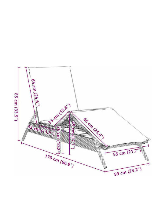 Garten- und Pool-Liegestuhl Rattan mit Kissen Braune 200x59x26cm