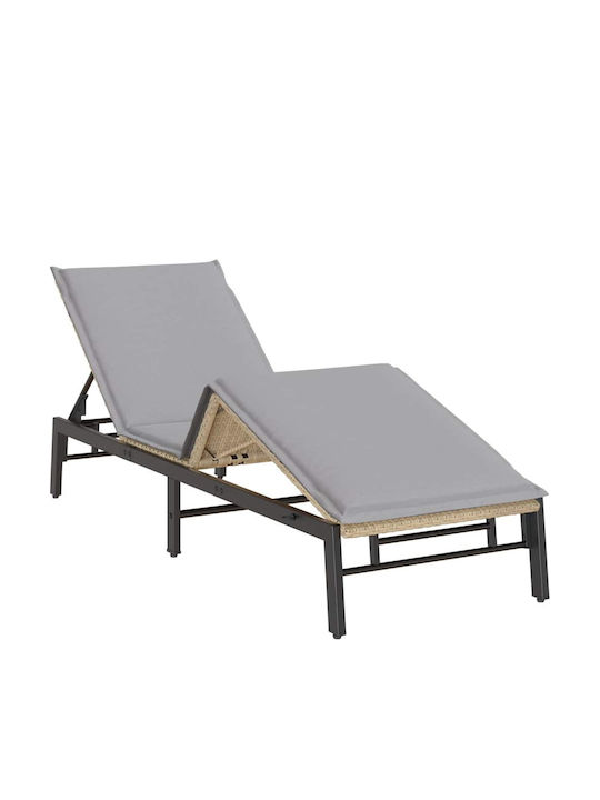 Garten- Und Pool-Liegestuhl Rattan Mit Beigen Kissen 200x59x25cm