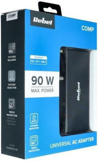 Rebel Universal Laptop Charger 90W 20V 4.86A with Detachable Power Cable