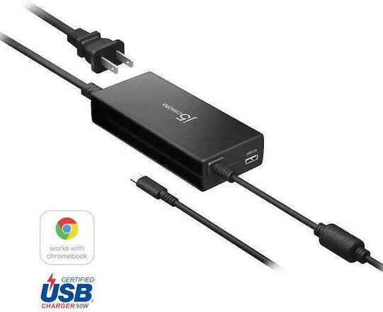 J5create USB-C Universal Φορτιστής Laptop 100W 5V 1.5A με Αποσπώμενο Καλώδιο Τροφοδοσίας