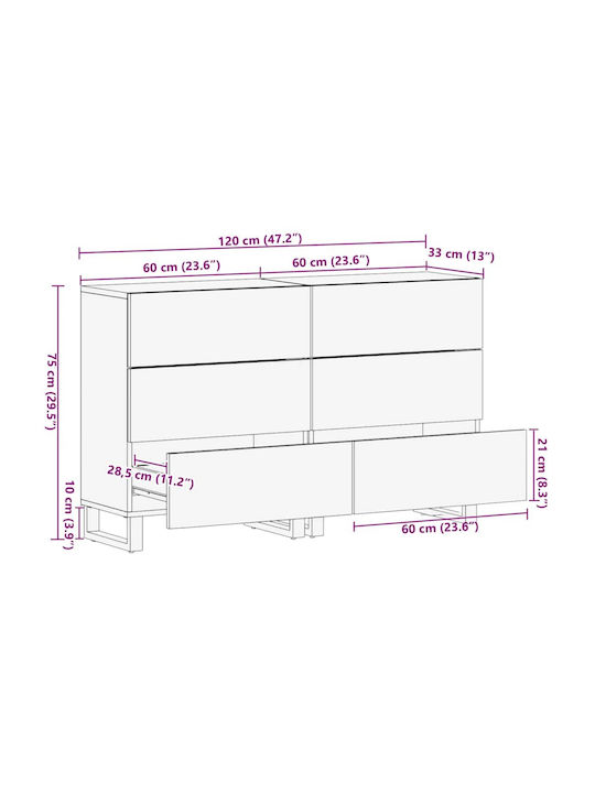 Bufet din Lemn Masiv și Metal Negri 60x33x75cm
