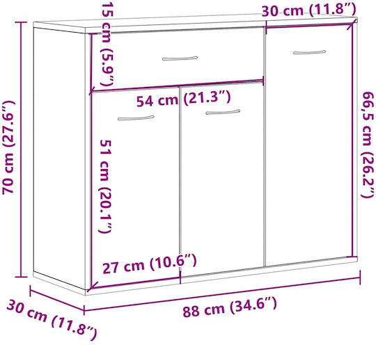Μπουφές Ξύλινος Μαύρη Δρυς 88x30x70cm
