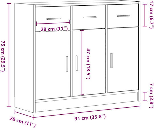 Μπουφές Ξύλινος Μαύρη Δρυς 91x28x75cm