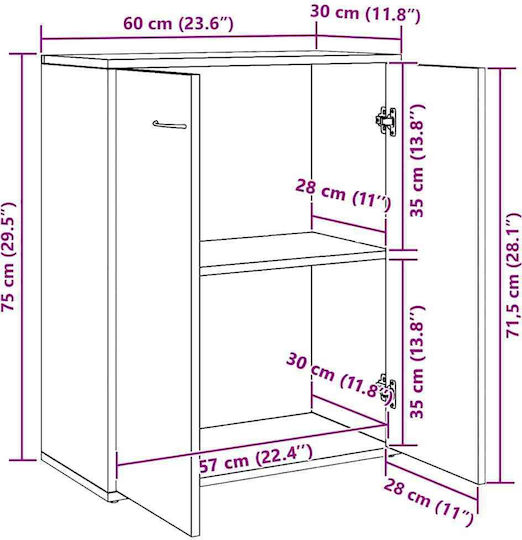 Μπουφές Ξύλινος Μαύρος Δρυς 60x30x75cm
