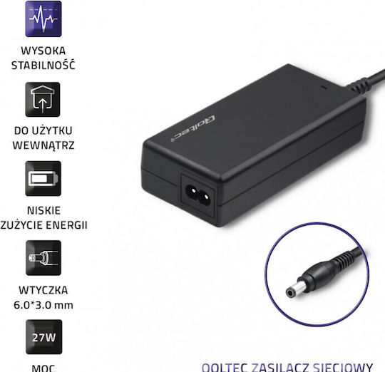 Qoltec AC ADAPTER Универсален Зарядно за лаптоп 27W 12V 2.25Спецификация без Кабел за Захранване