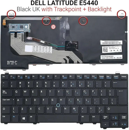 Πληκτρολόγιο Laptop για Dell με Backlit και Διάταξη Αγγλικά (US) σε Μαύρο χρώμα