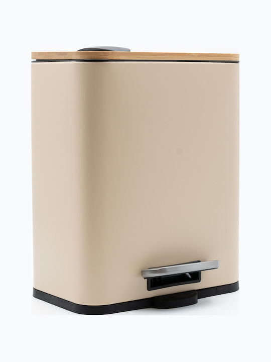TnS Bamboo Cubic Bamboo Set Toilet Brush and Bathroom Bin Soft Close 5l Beige