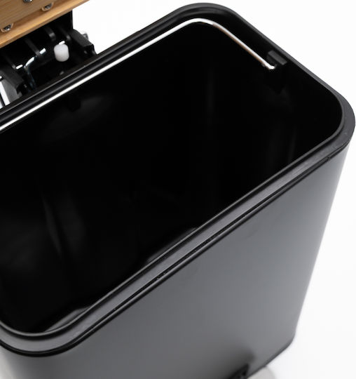 TnS Bamboo Cubic Set Perie și Coș de Baie din Bambus Soft Close 5l Negru