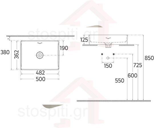 Isvea Vea Επικαθήμενος Νιπτήρας Πορσελάνης 50x38cm