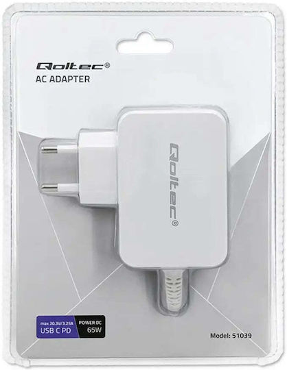 Qoltec USB-C Universal Laptop Charger 65W 5V 25A with Power Adapter