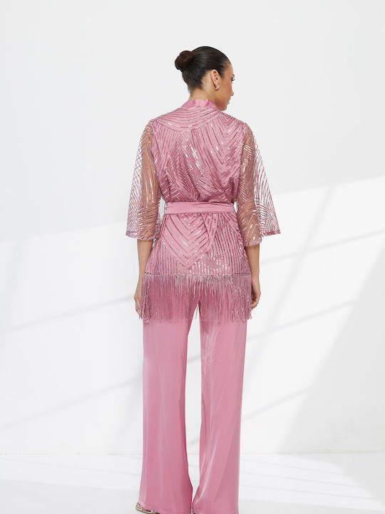 Women's Pink Set with Trousers with Sequins