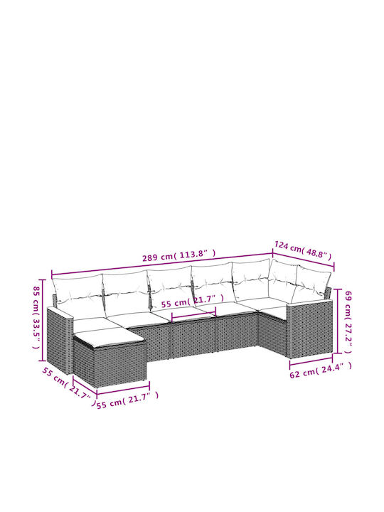 Ecksofa Outdoor Rattan mit Kissen 62x62x69cm