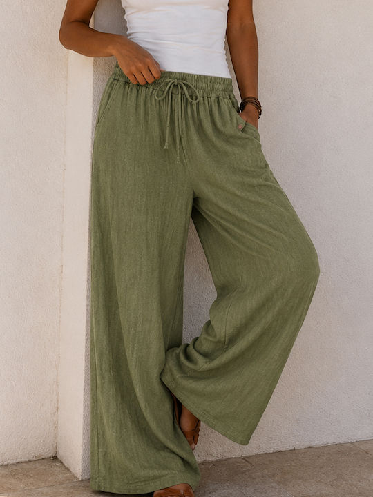 Women's Linen Pantaloons with Rubber Band Loose Fit Khaki