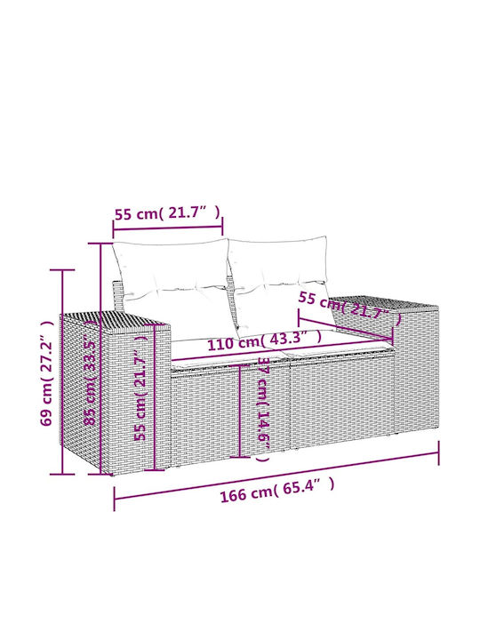 Outdoor Corner Sofa Rattan With Cushions 55x62x69cm