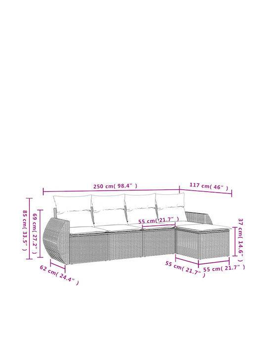 Canapea De Colț Pentru Exterior Din Rattan Cu Perne 55x62x69cm