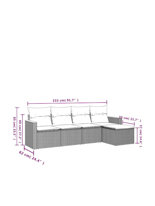 Canapea De Colț De Exterior Din Rattan Cu Perne 55x62x69cm