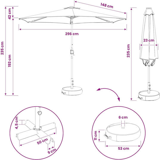 Umbrelă De Aluminiu Bej 3x3xÎnălțime 2.35m