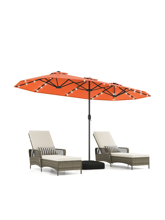 Professional Floor Parasol Metal Orange with Base and LED Lighting 4.05x4.05m NP13436DE-OR