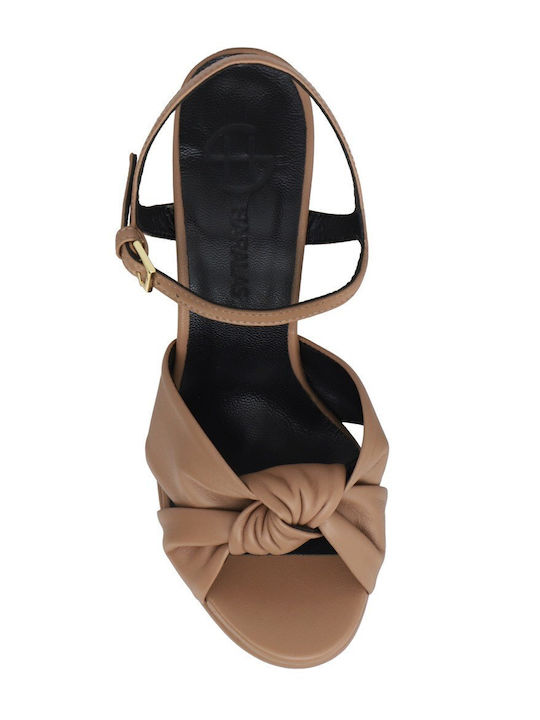 Damen Sandalen Aus Leder Beigen