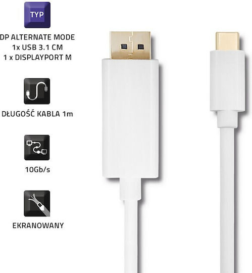 Qoltec USB 3.1 Video Cable USB-C Male - DisplayPort White 1m