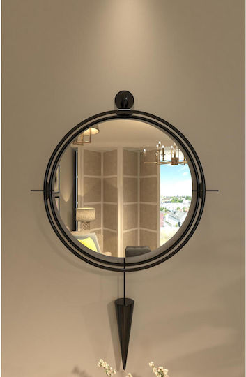 SteweHome Wall Mirror with Black Metallic Frame & LED Lighting Diameter 60cm