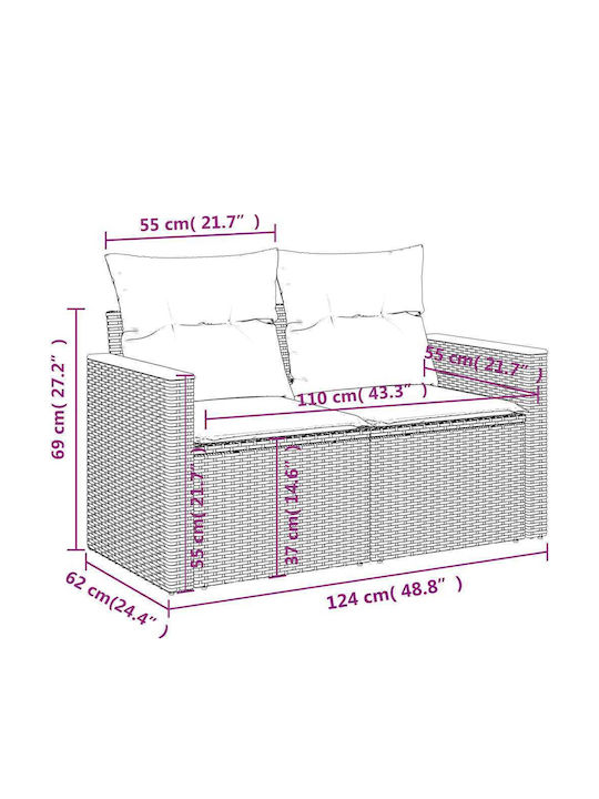 Three-Seater Outdoor Rattan Sofa With Cushions 55x62x69cm
