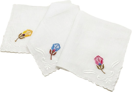 Set of 3 Traditional Women's Dance Headscarves Embroidery 100% Cotton Mark195 White