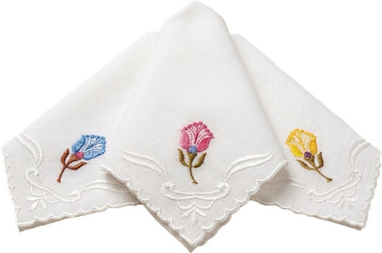Set of 3 Traditional Women's Dance Headscarves Embroidery 100% Cotton Mark195 White