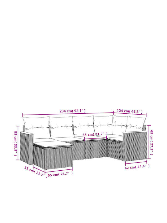 Ecksofa Outdoor Rattan mit Kissen 62x62x69cm